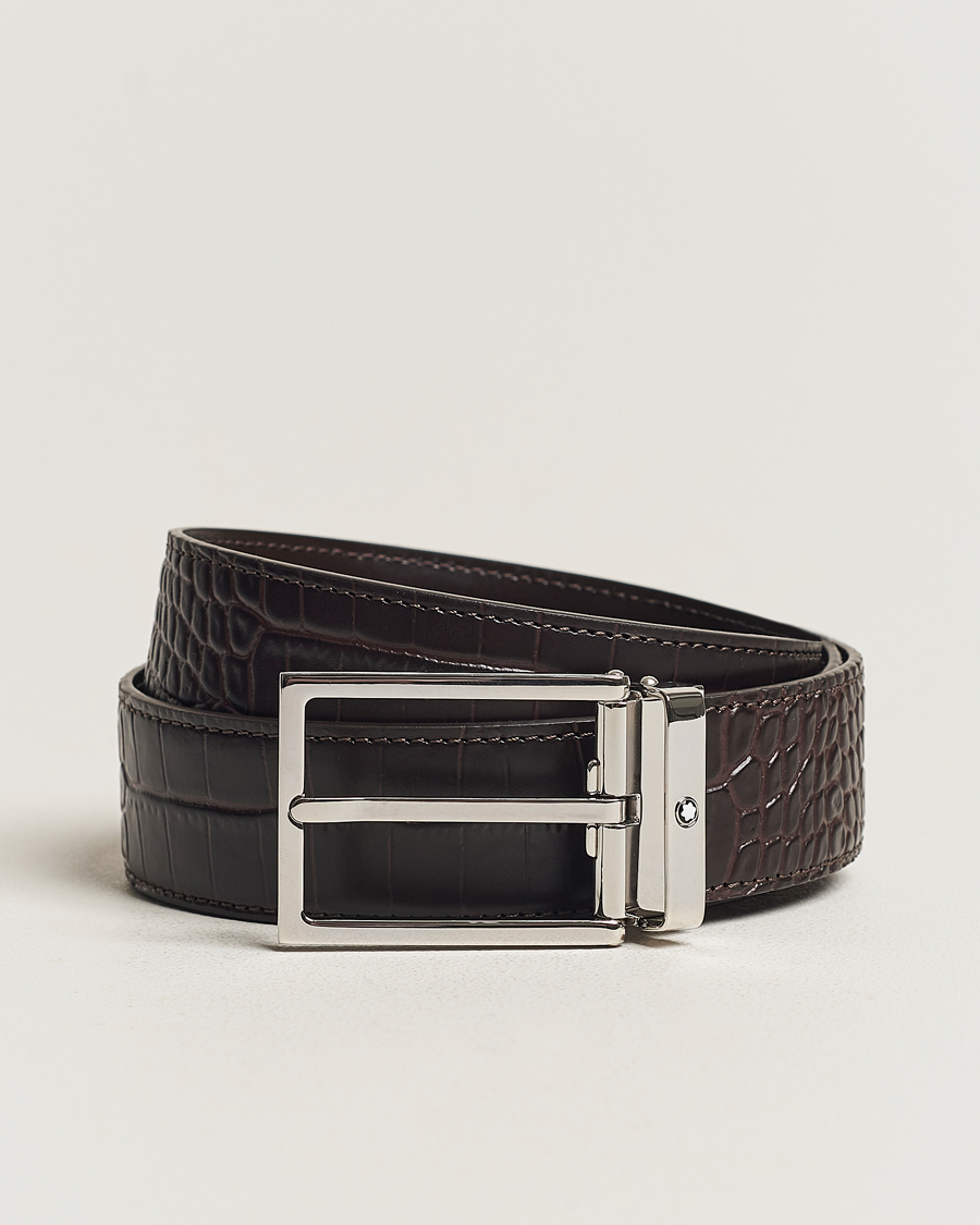 Herren | | Montblanc | Square Buckle Alligator Printed 35mm Leather Belt Brown