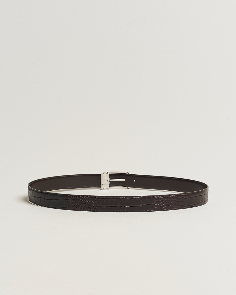 Herren | | Montblanc | Square Buckle Alligator Printed 35mm Leather Belt Brown