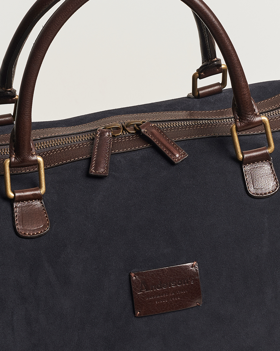 Herren | Taschen | Anderson's | Boston Suede Weekendbag Navy/Brown