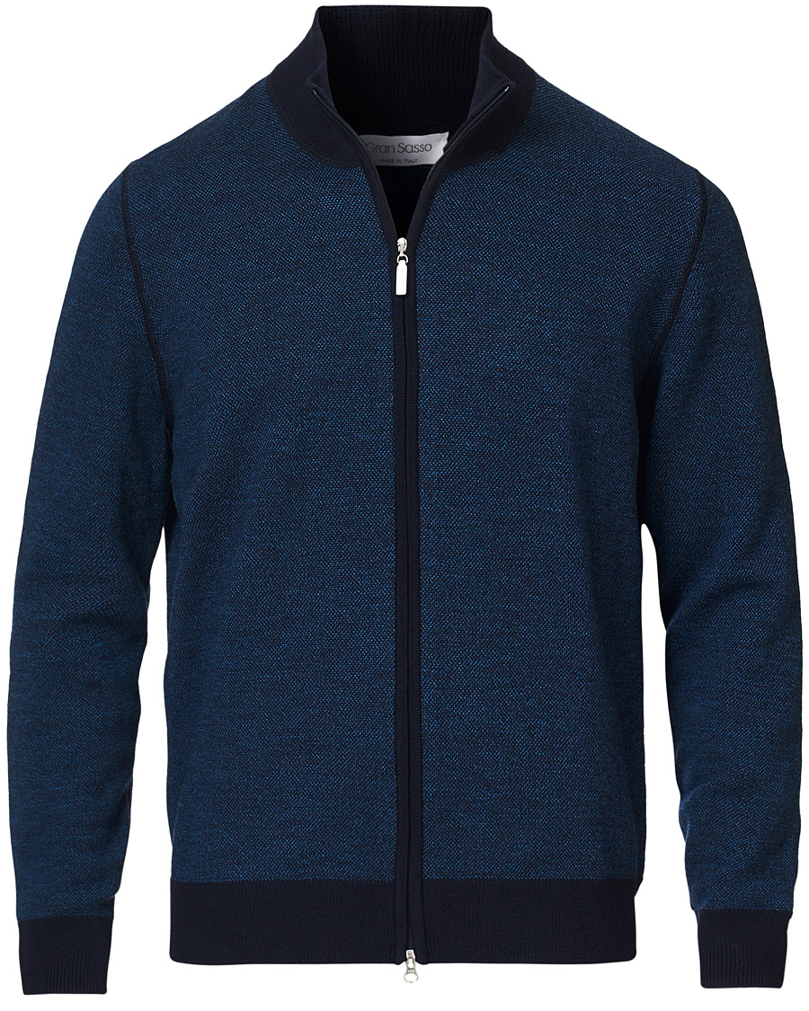 Herren | Pullover | Gran Sasso | Merino Fashion Fit Full Zip Blue/Blue