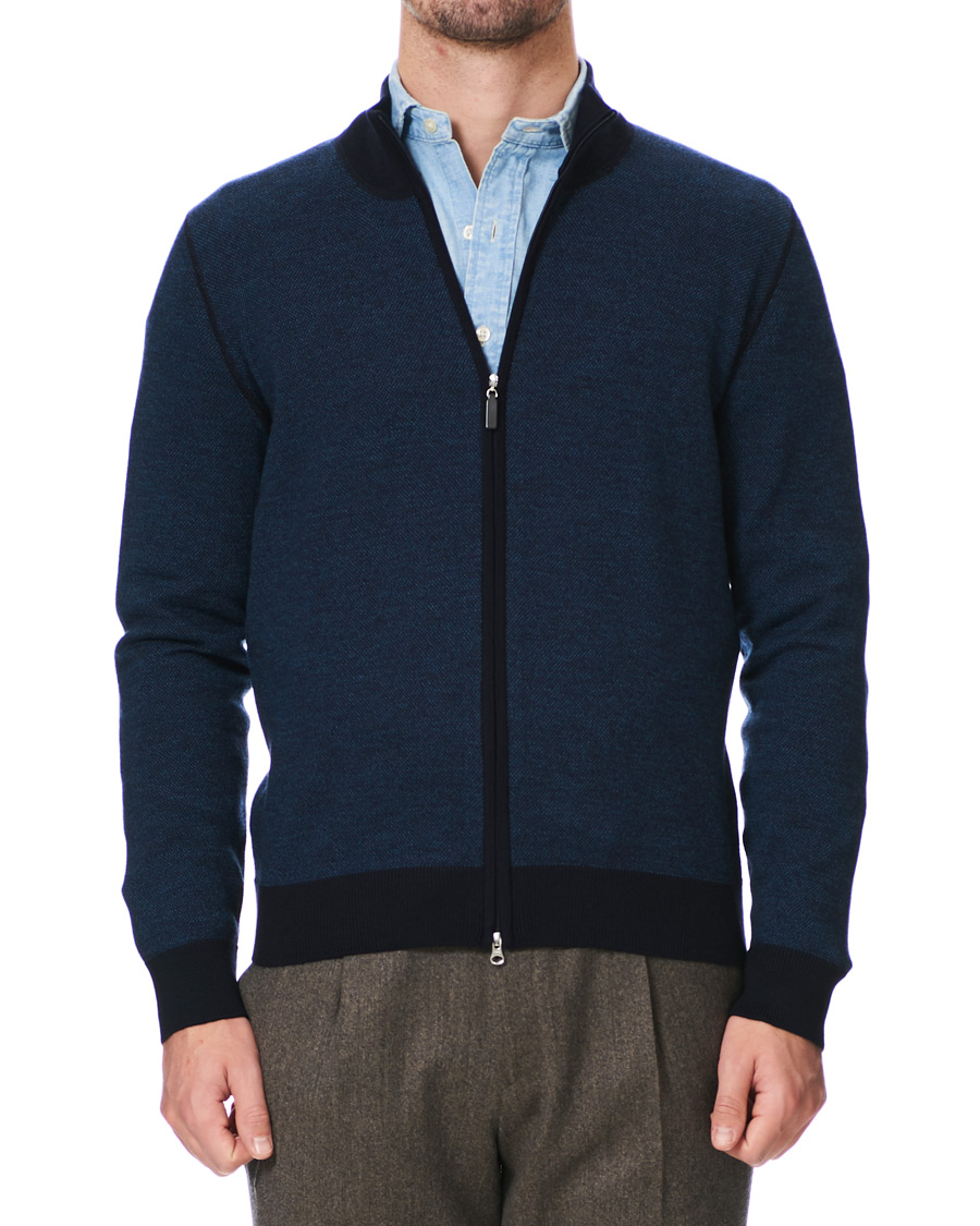 Herren | Pullover | Gran Sasso | Merino Fashion Fit Full Zip Blue/Blue
