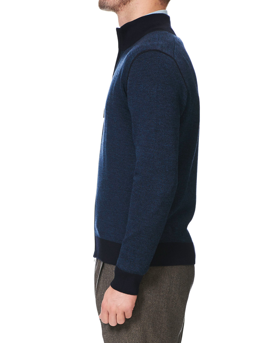 Herren | Pullover | Gran Sasso | Merino Fashion Fit Full Zip Blue/Blue
