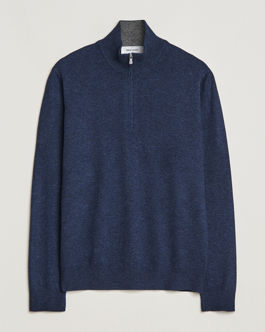Herren | Pullover | Gran Sasso | Wool/Cashmere Half Zip Navy Melange