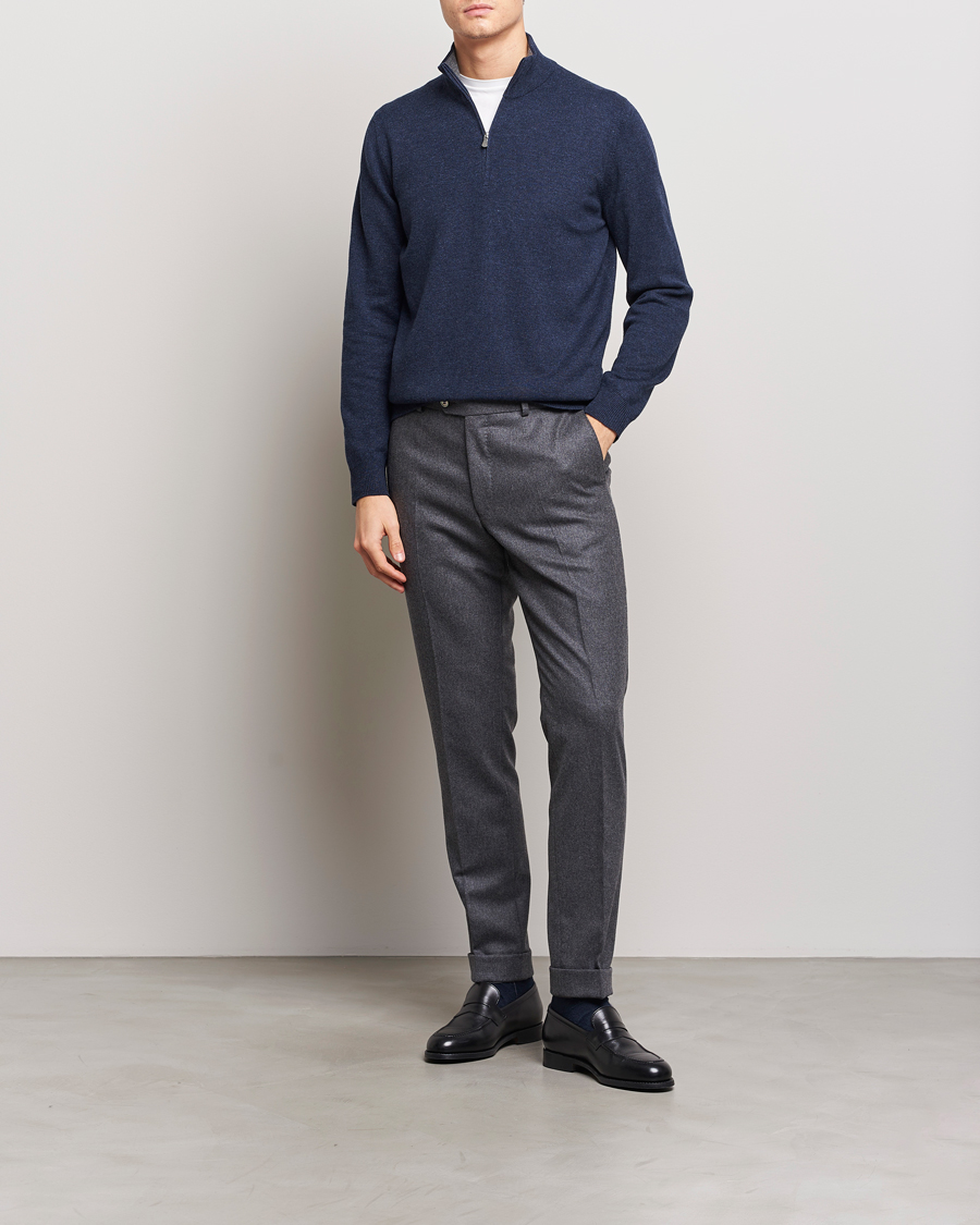 Herren | Pullover | Gran Sasso | Wool/Cashmere Half Zip Navy Melange