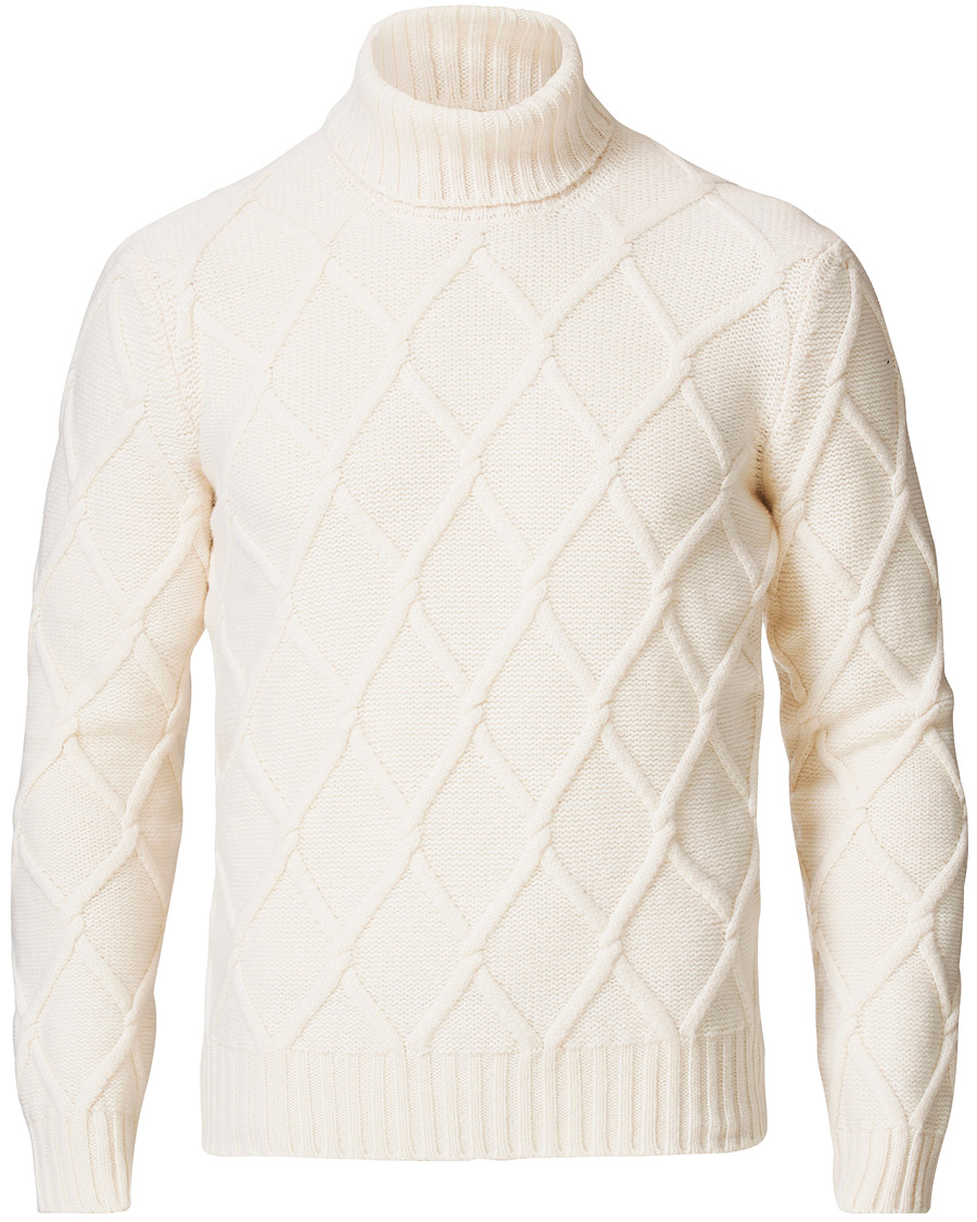 Herren | Pullover | Gran Sasso | Cable Knitted Heavy Wool Rollneck Off White