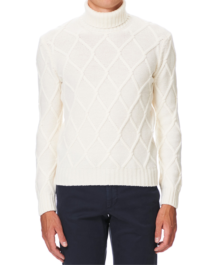 Herren | Pullover | Gran Sasso | Cable Knitted Heavy Wool Rollneck Off White