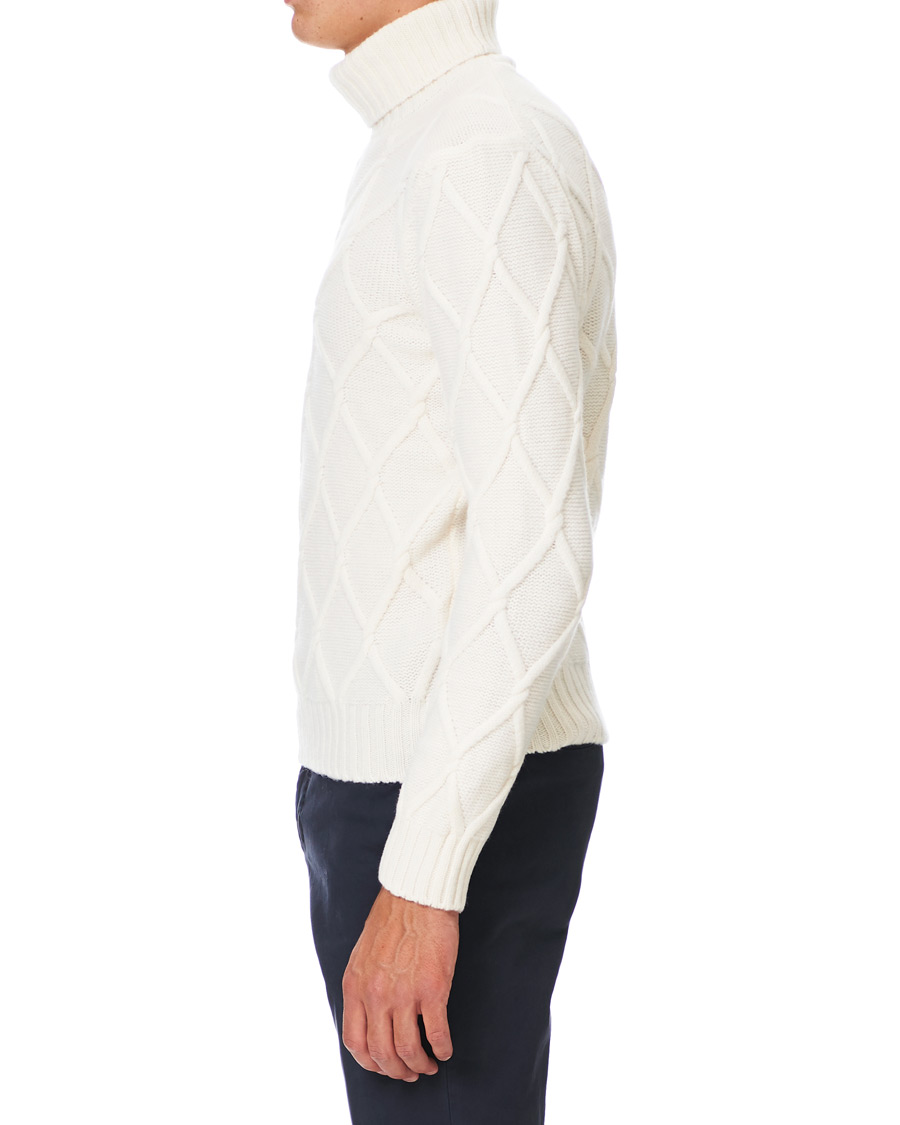 Herren | Pullover | Gran Sasso | Cable Knitted Heavy Wool Rollneck Off White