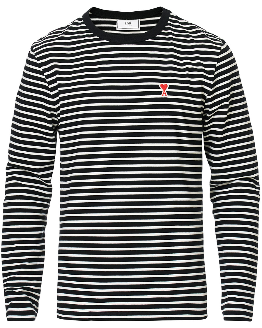 Herren | T-Shirts | AMI | Striped Long Sleeve Tee Black/White