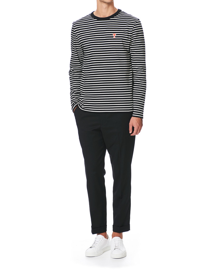 Herren | T-Shirts | AMI | Striped Long Sleeve Tee Black/White