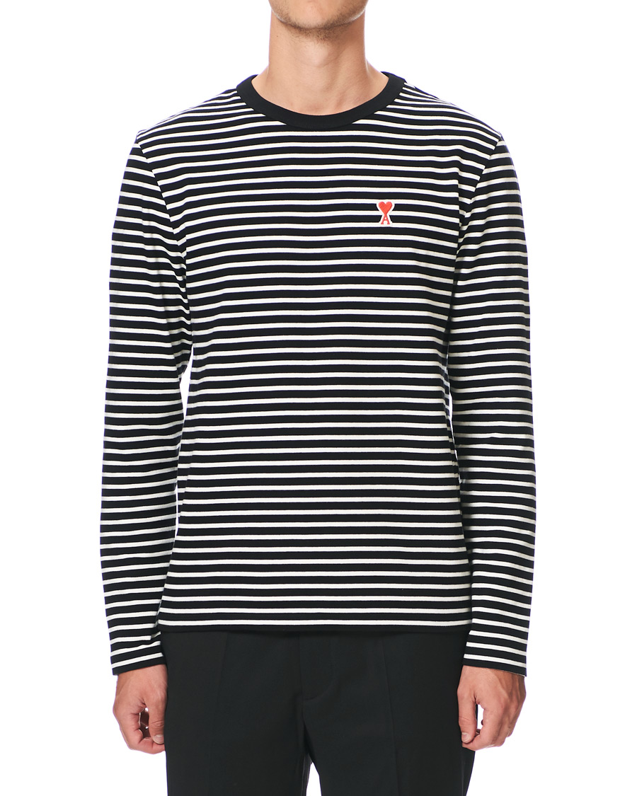Herren | T-Shirts | AMI | Striped Long Sleeve Tee Black/White