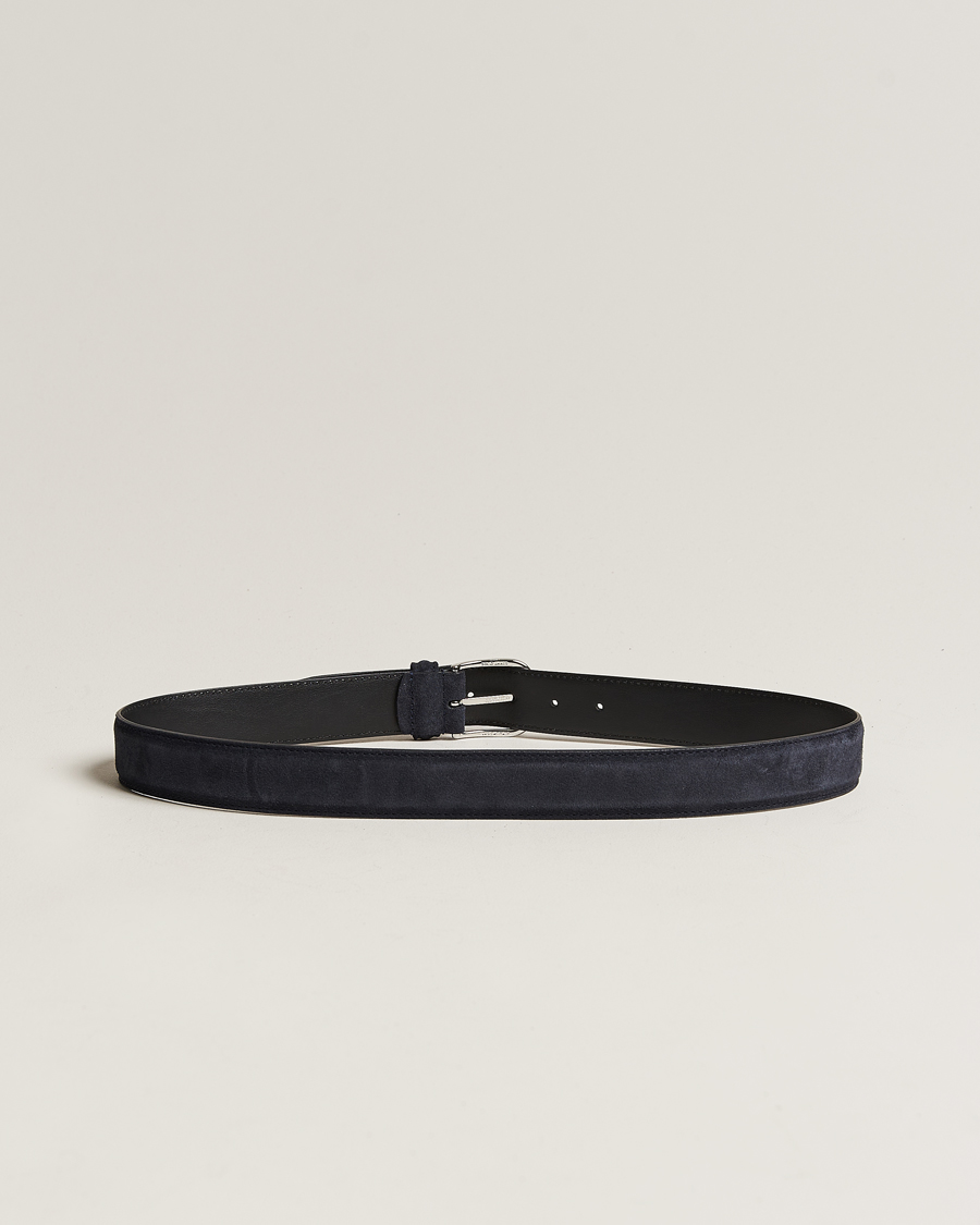 Herren |  | Anderson's | Suede 3,5 cm Belt Navy