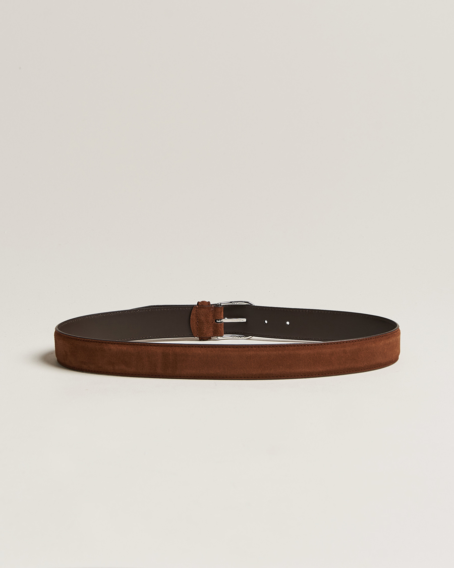 Herren | Anderson's Suede 3,5 cm Belt Brown 85 | Anderson's | Suede 3,5 cm Belt Brown 85