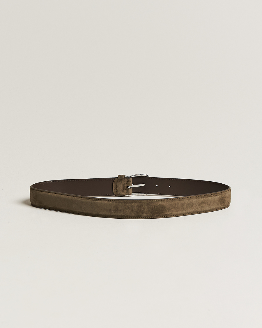 Herren | Italian Department | Anderson's | Suede 3,5 cm Belt Green