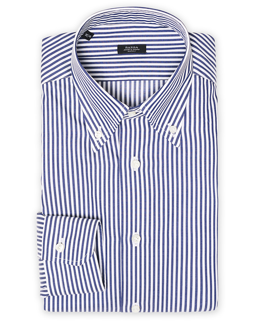Herren | Hemden | Barba Napoli | Slim Fit Button Down Pocket Shirt White/Blue