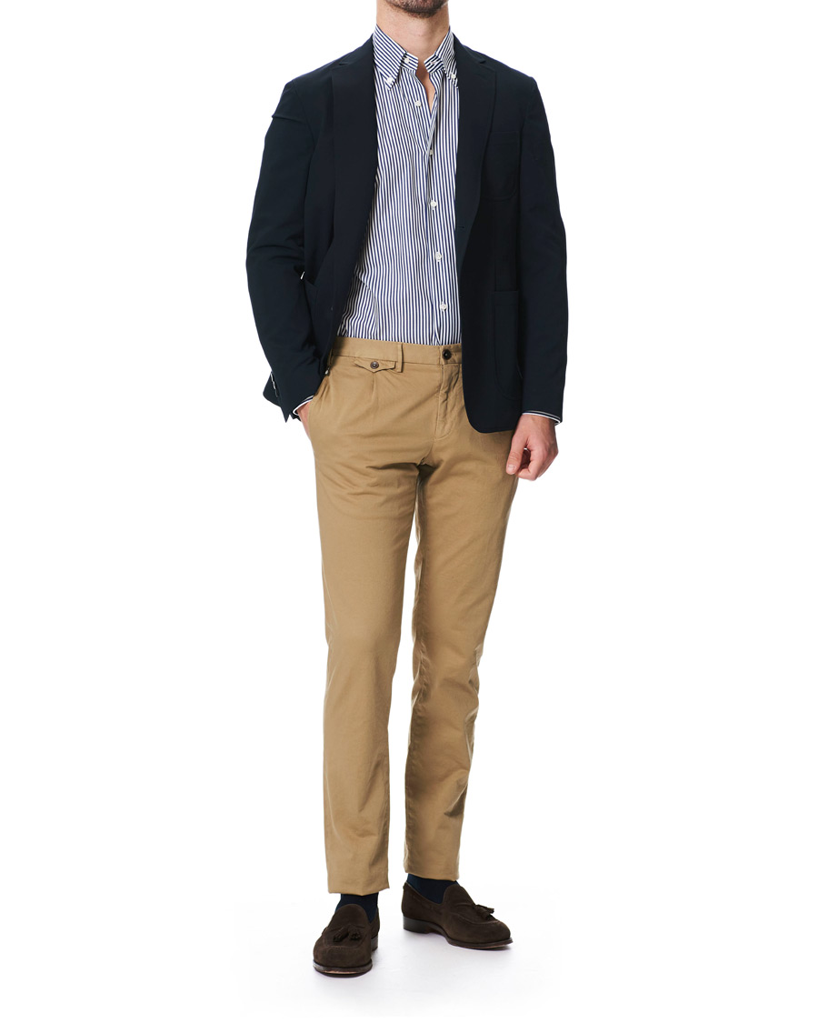 Herren | Hemden | Barba Napoli | Slim Fit Button Down Pocket Shirt White/Blue