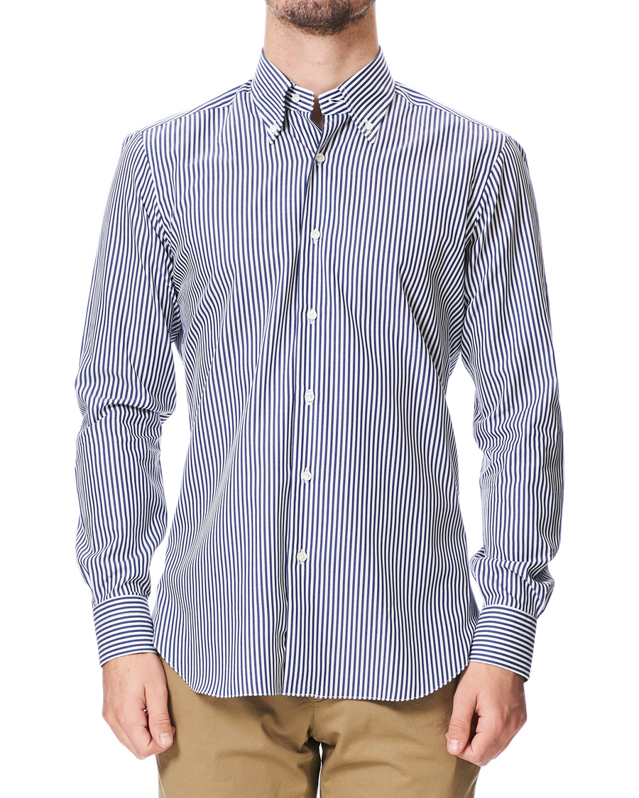 Herren | Hemden | Barba Napoli | Slim Fit Button Down Pocket Shirt White/Blue