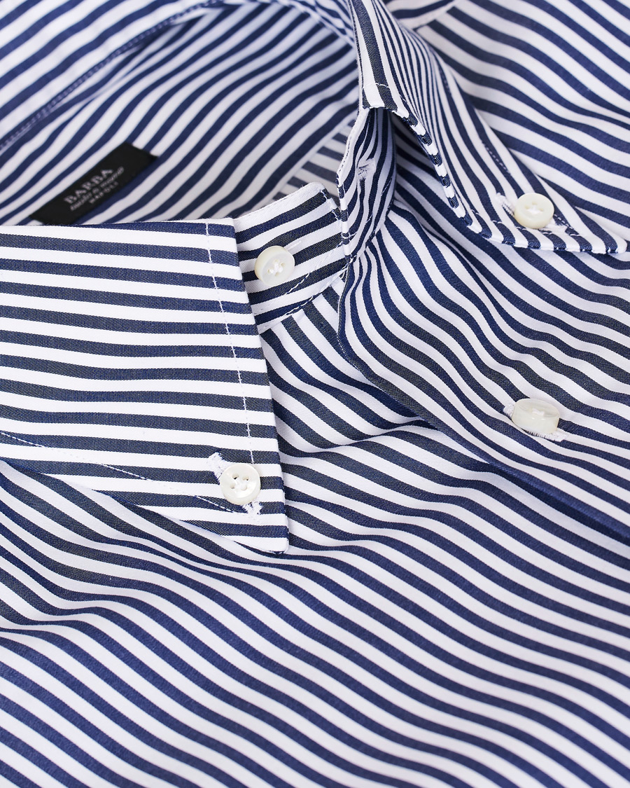 Herren | Hemden | Barba Napoli | Slim Fit Button Down Pocket Shirt White/Blue
