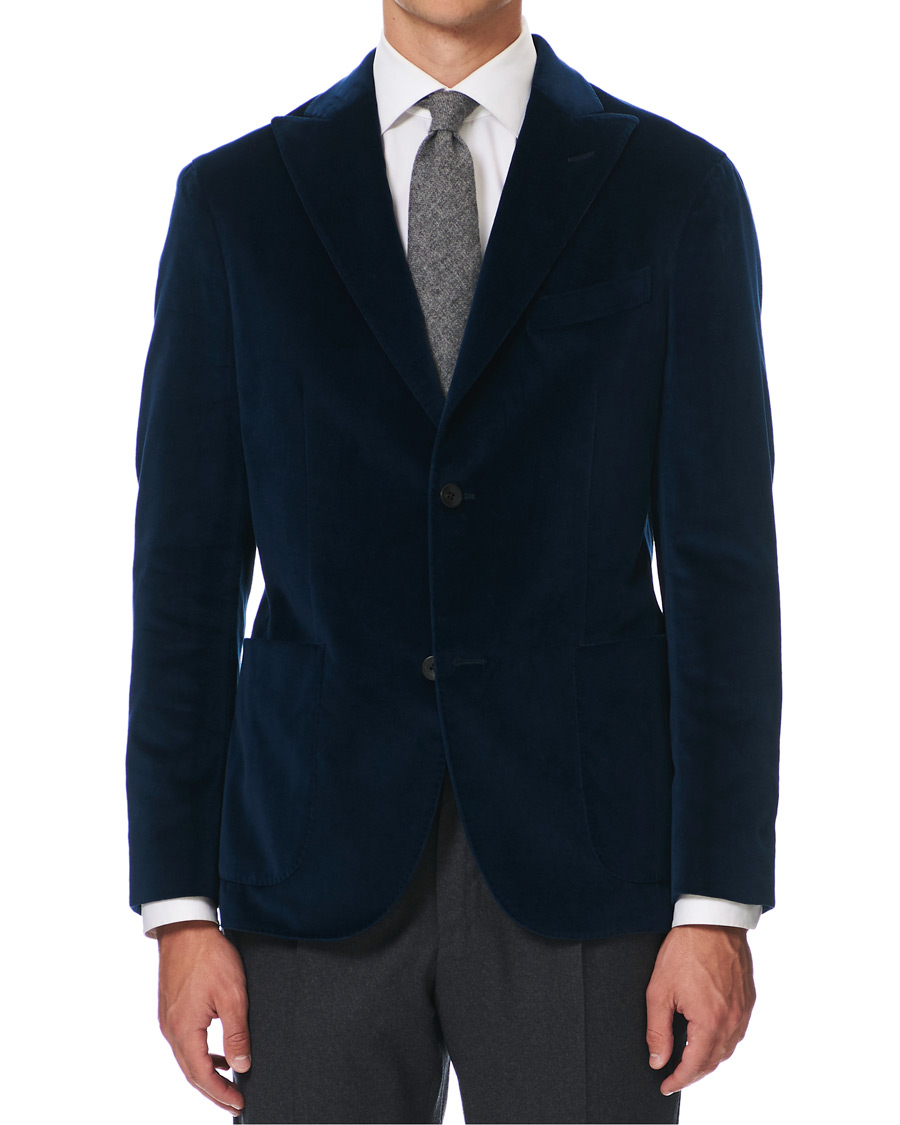 Herren | Sakkos | Boglioli | K Jacket Peak Lapel Velvet Blazer Navy