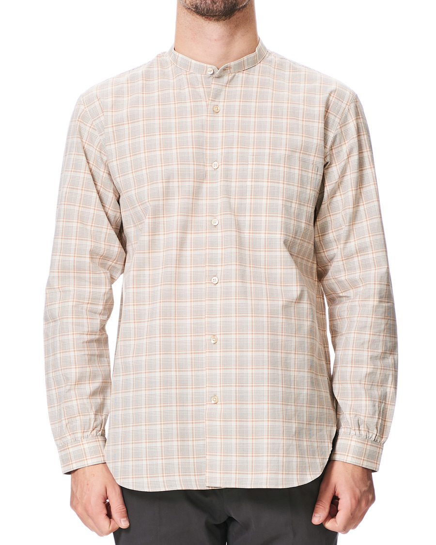 Herren | Hemden | Camoshita | Mandarin Collar Cotton Shirt Beige Check