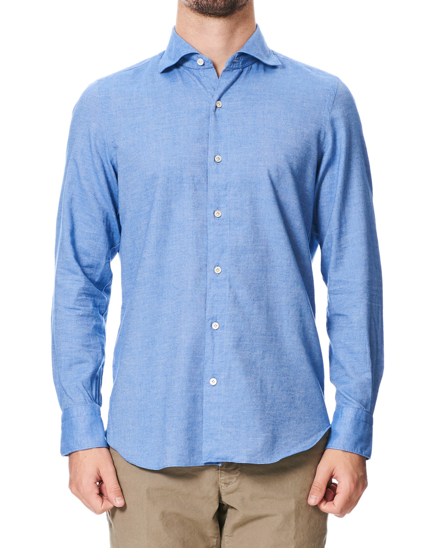 Herren | Hemden | Finamore Napoli | Tokyo Slim Fit Flannel Shirt Light Blue