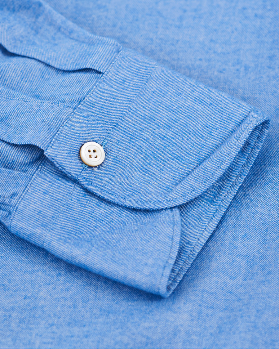 Herren | Hemden | Finamore Napoli | Tokyo Slim Fit Flannel Shirt Light Blue