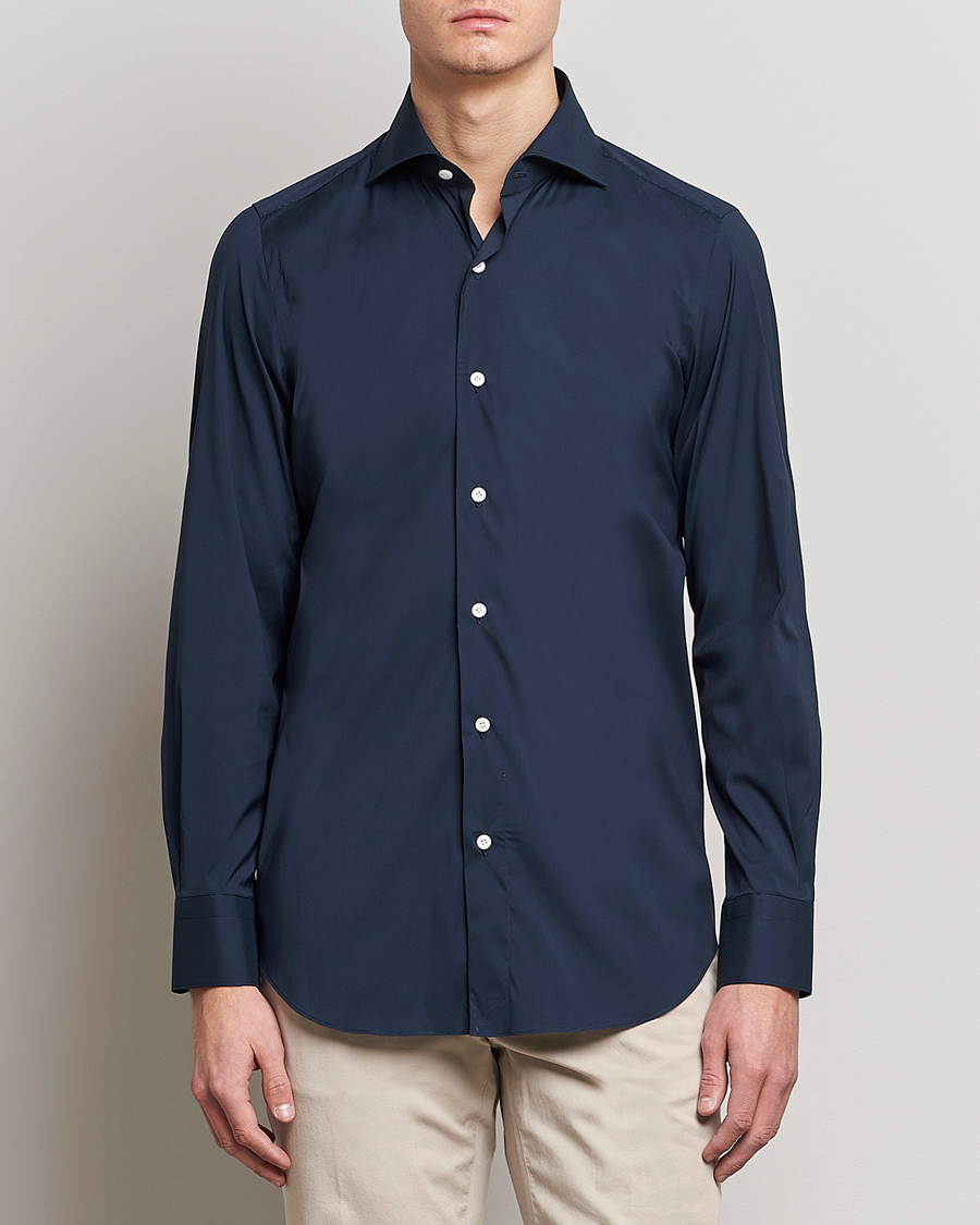 Herren | Italian Department | Finamore Napoli | Milano Slim Fit Stretch Shirt Navy