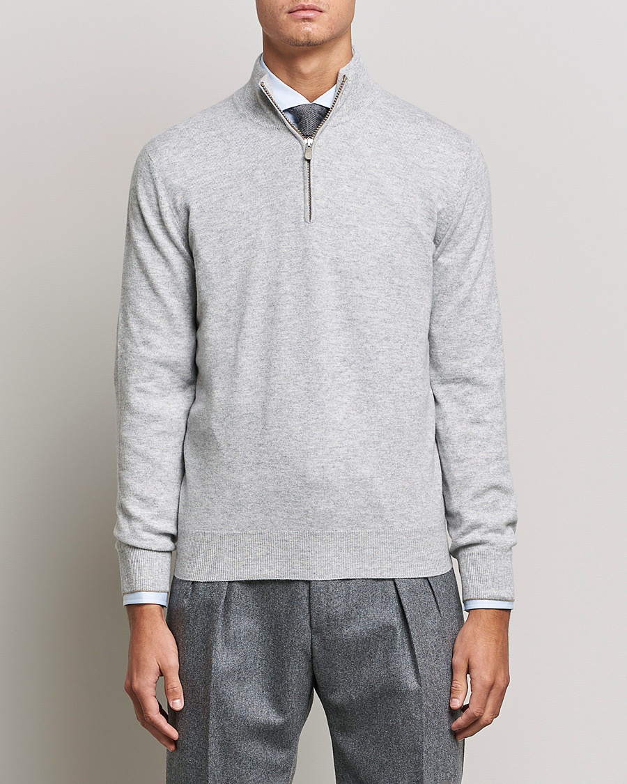 Herren | Pullover | Brunello Cucinelli | 2 Ply Cashmere Half Zip Light Grey