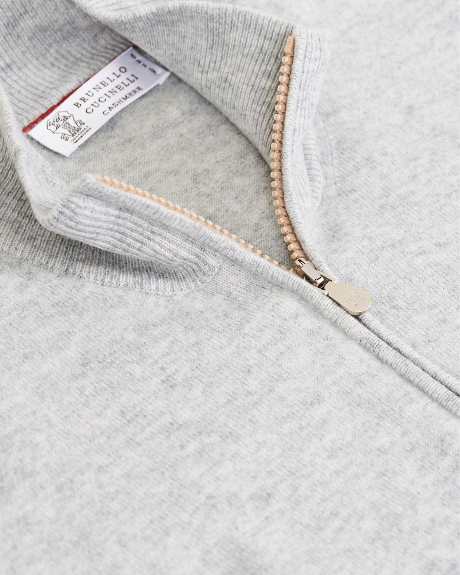 Herren | Pullover | Brunello Cucinelli | 2 Ply Cashmere Half Zip Light Grey