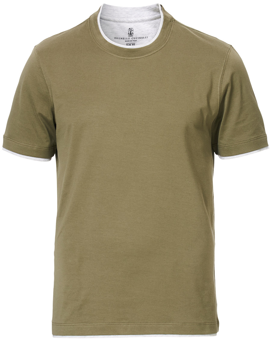 Herren | T-Shirts | Brunello Cucinelli | Contrast Collar T-Shirt Green/Grey