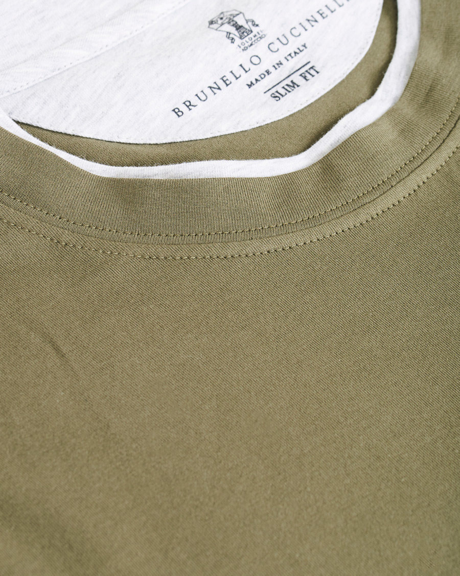 Herren | T-Shirts | Brunello Cucinelli | Contrast Collar T-Shirt Green/Grey