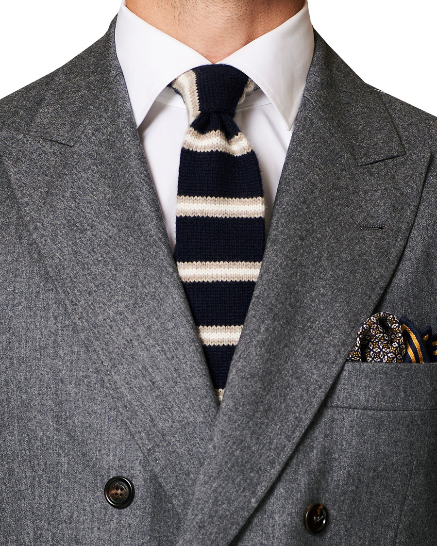 Herren | Brunello Cucinelli Cashmere Knitted Tie Blue/Beige | Brunello Cucinelli | Cashmere Knitted Tie Blue/Beige