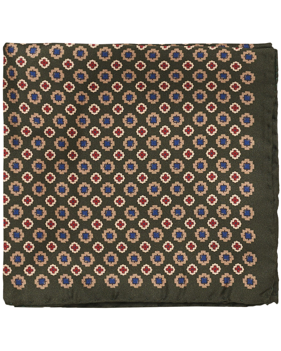 Herren | Amanda Christensen Silk Twill Printed Pocket Square Green | Amanda Christensen | Silk Twill Printed Pocket Square Green
