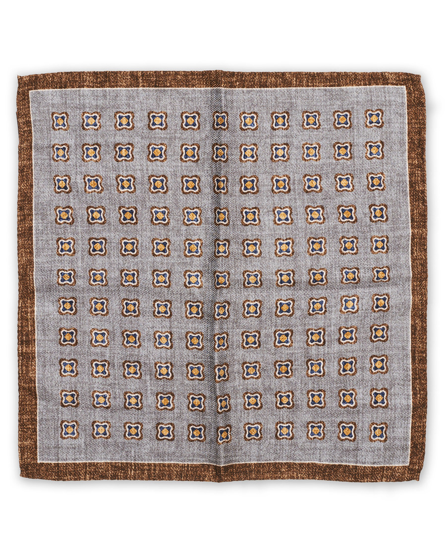 Herren | Amanda Christensen Wool Doublefaced Printed Pocket Square Grey | Amanda Christensen | Wool Doublefaced Printed Pocket Square Grey