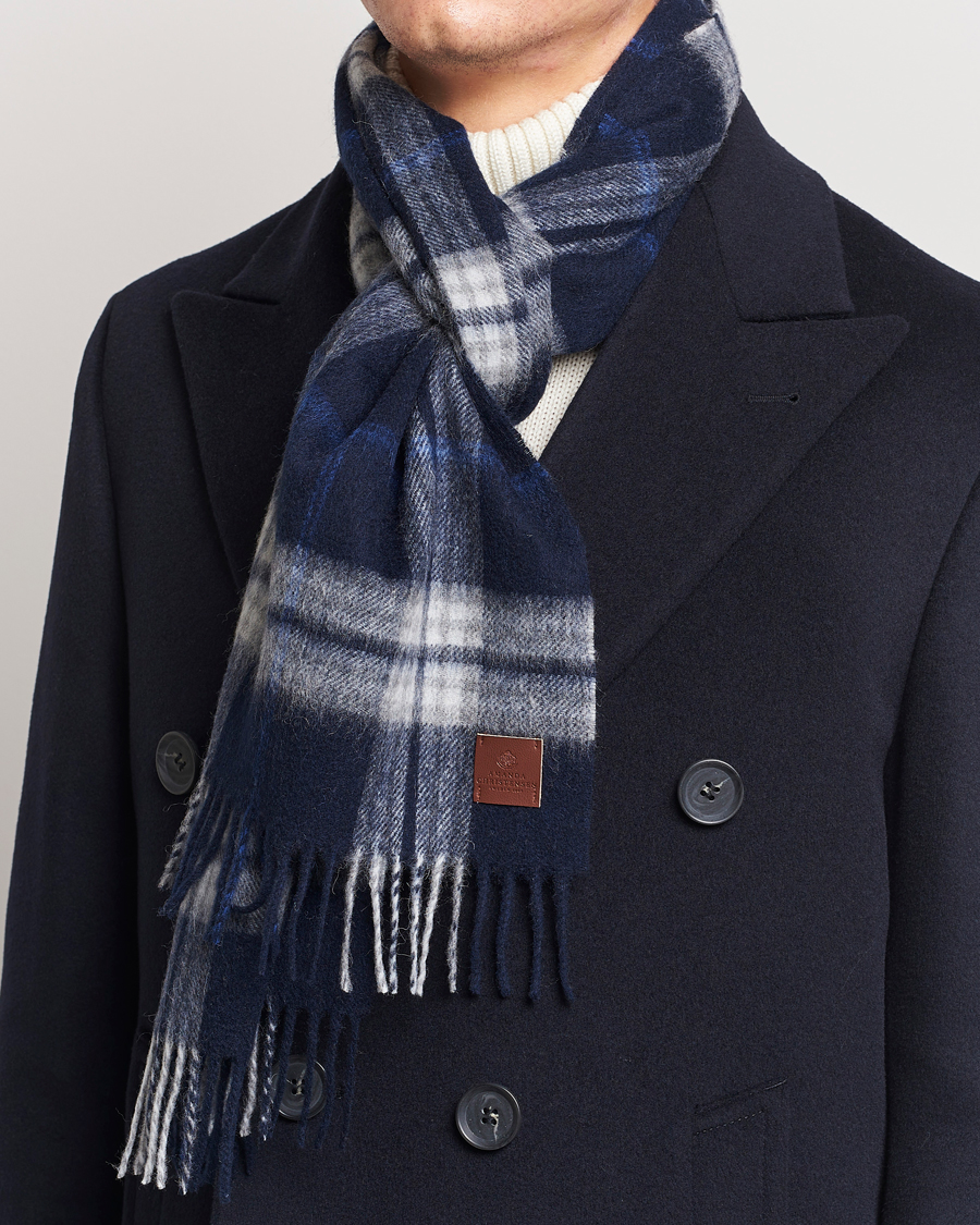 Herren | Amanda Christensen Merino Wool Check Scarf Blue | Amanda Christensen | Merino Wool Check Scarf Blue