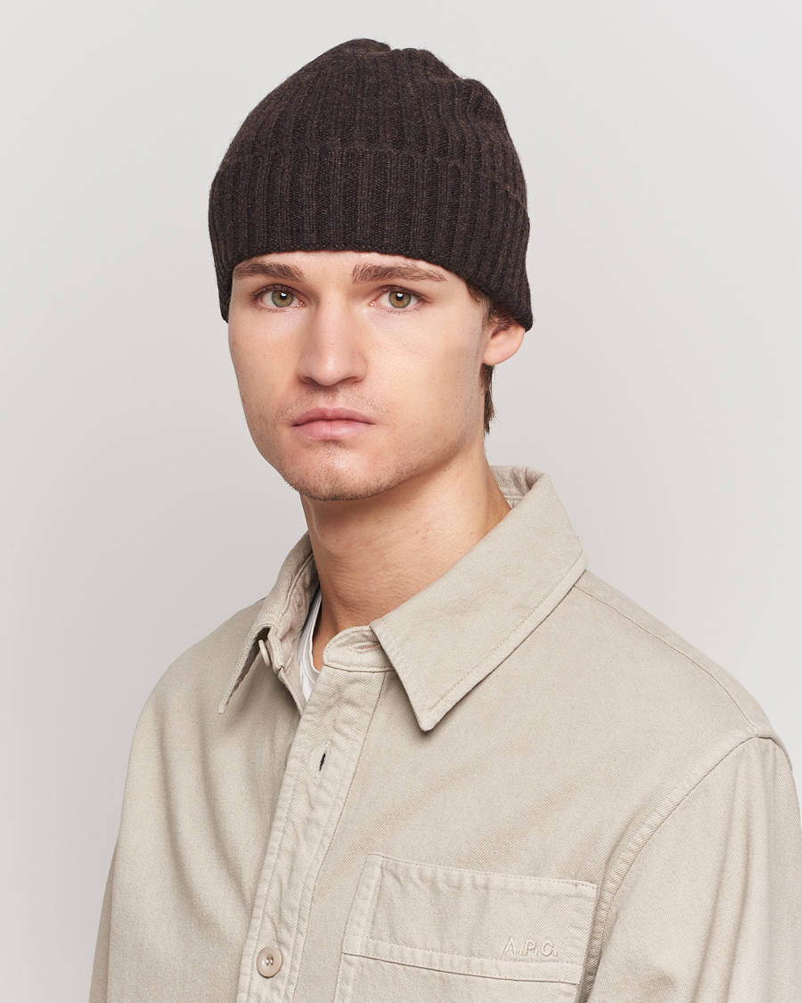 Herren | Mützen | Amanda Christensen | Rib Knitted Cashmere Cap Brown Melange