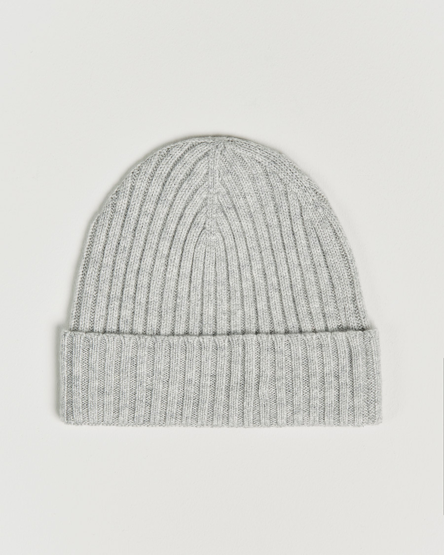 Herren | Mützen | Amanda Christensen | Rib Knitted Cashmere Cap Light Grey Melange