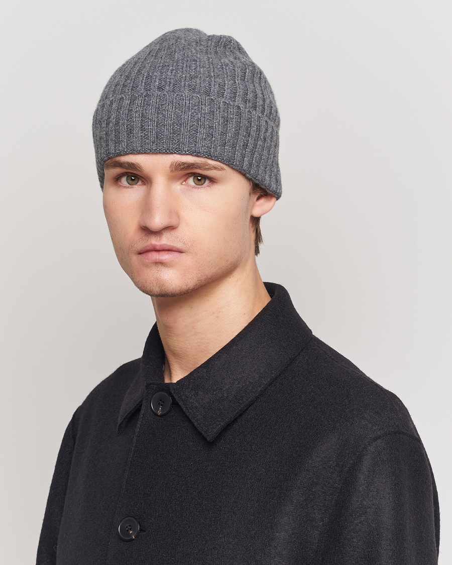 Herren | Mützen | Amanda Christensen | Rib Knitted Cashmere Cap Grey Melange
