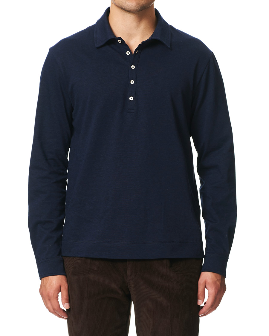 Herren | Pullover | Massimo Alba | Ischia Cotton/Cashmere Long Sleeve Polo Blue Navy
