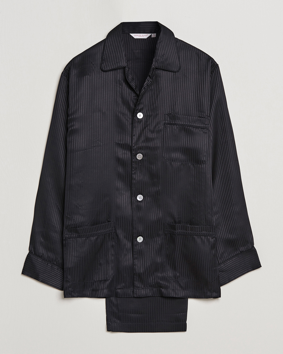 Herren | Schlafanzüge & Bademäntel | Derek Rose | Striped Silk Pyjama Set Black