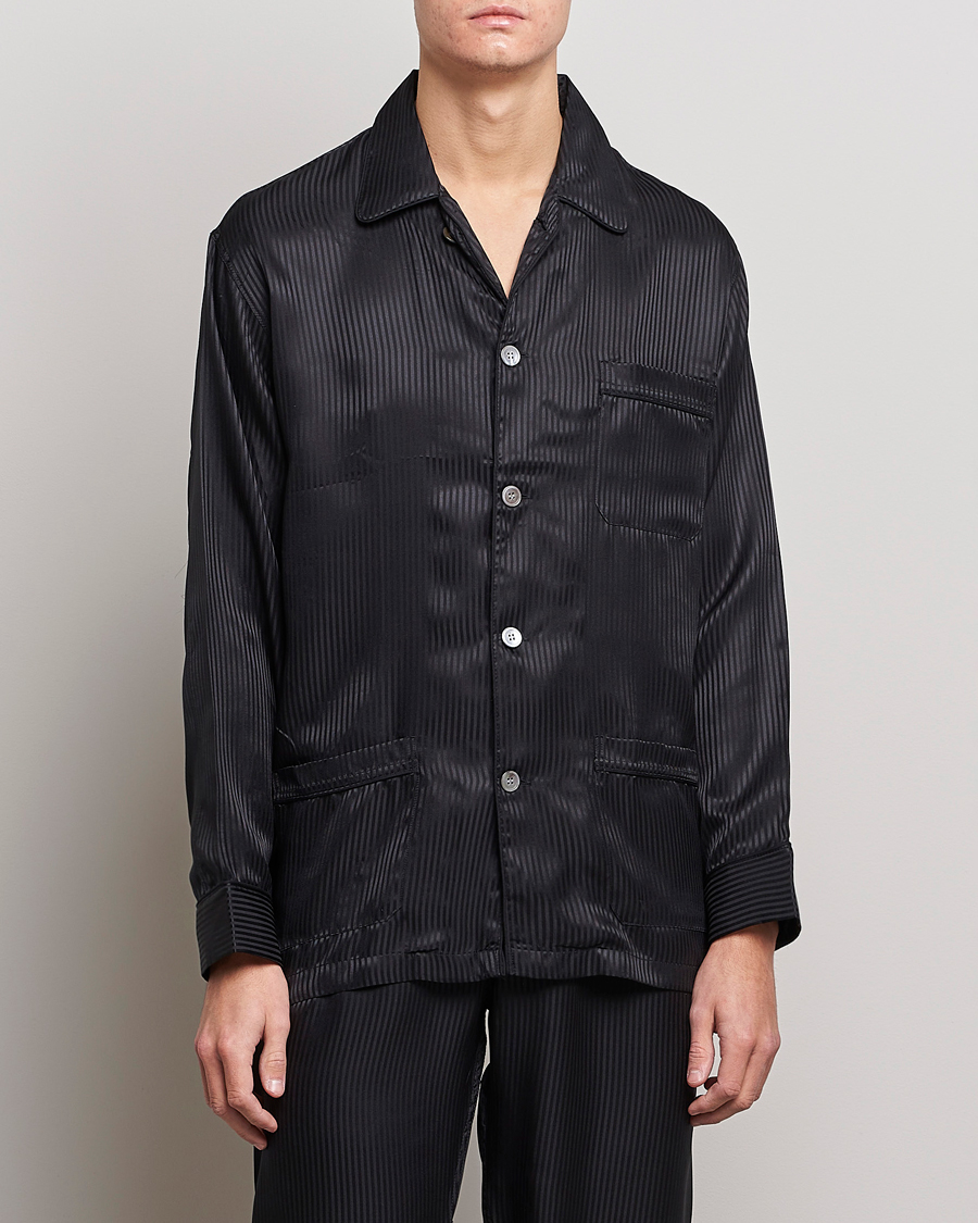 Herren | Für den Entspannten | Derek Rose | Striped Silk Pyjama Set Black