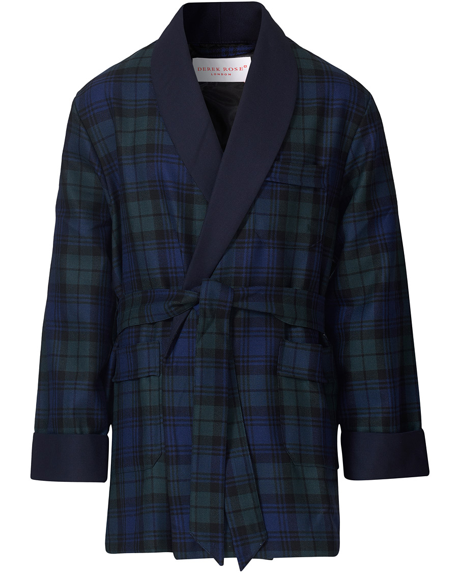 Herren | Schlafanzüge & Bademäntel | Derek Rose | Wool Tartan Smoking Jacket Blackwatch