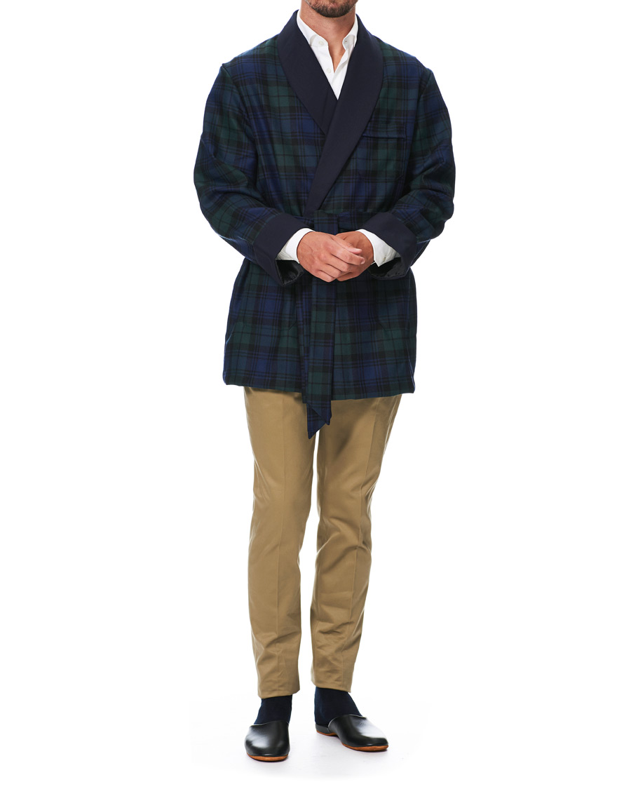 Herren | Schlafanzüge & Bademäntel | Derek Rose | Wool Tartan Smoking Jacket Blackwatch