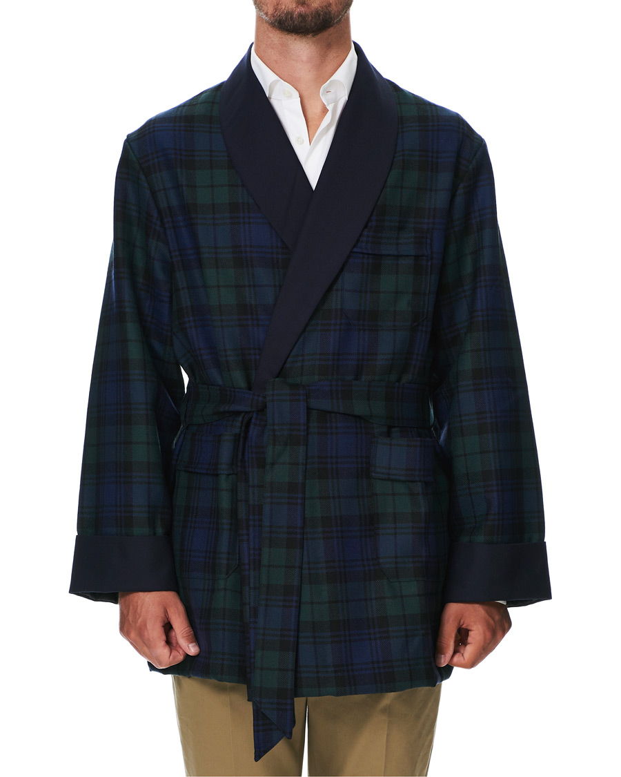 Herren | Schlafanzüge & Bademäntel | Derek Rose | Wool Tartan Smoking Jacket Blackwatch