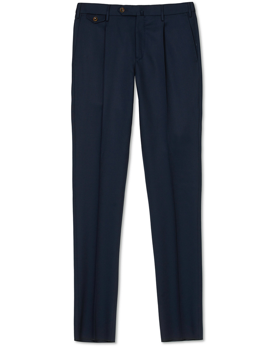 Herren | Hosen | PT01 | Gentleman Fit Pleated Wool Trousers Navy Blue