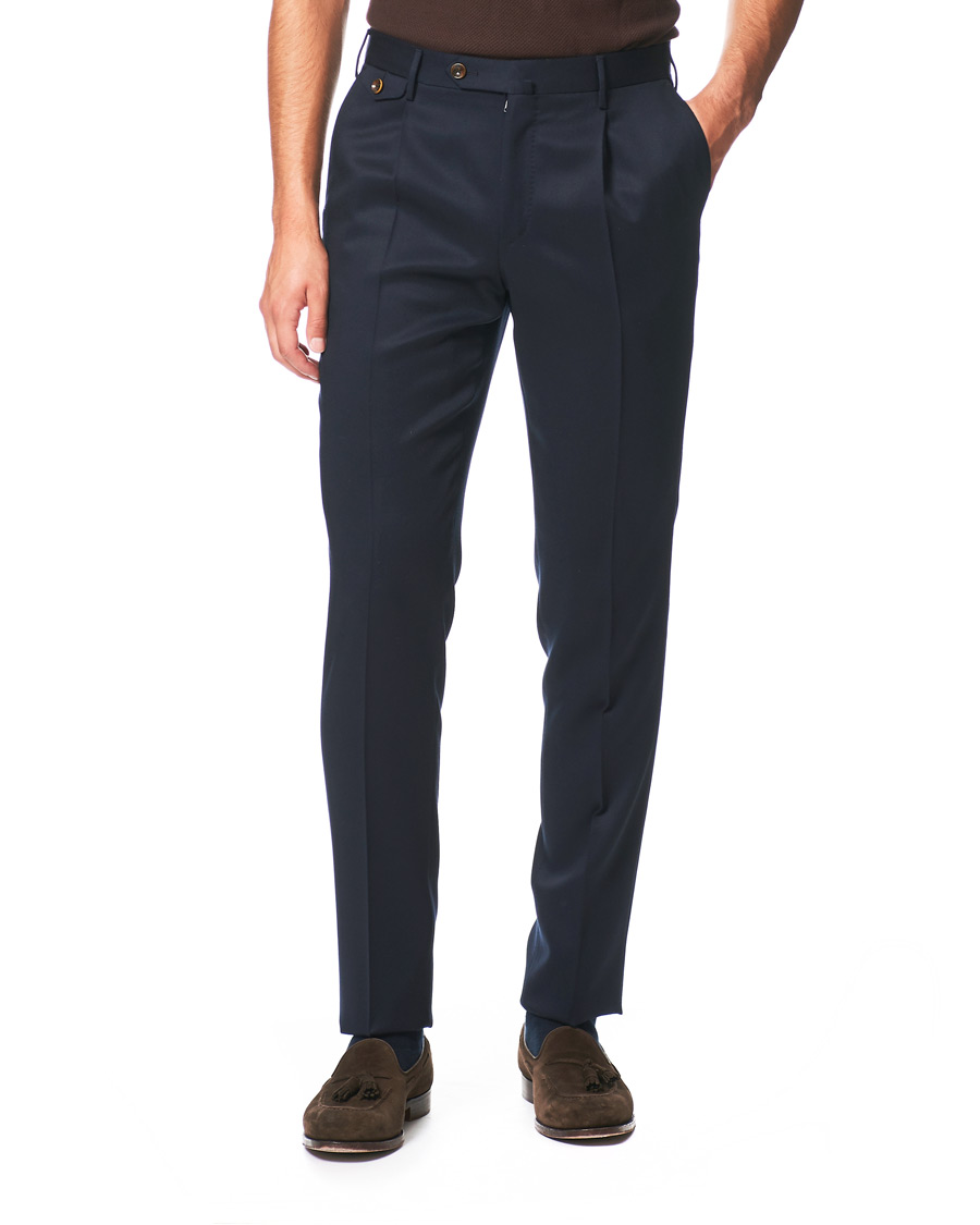Herren | Hosen | PT01 | Gentleman Fit Pleated Wool Trousers Navy Blue