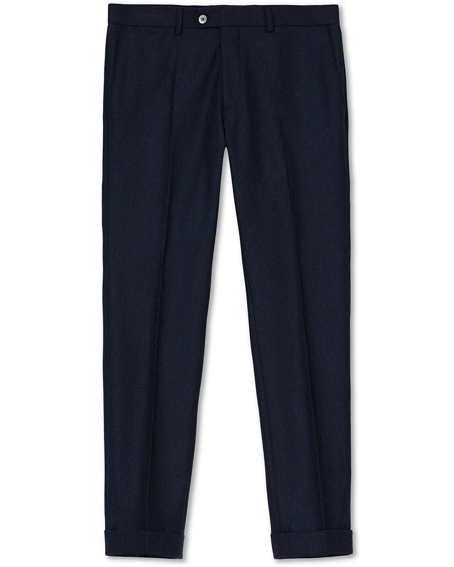 Herren | Hosen | Oscar Jacobson | Dean Turn Up Flannel Trousers Navy