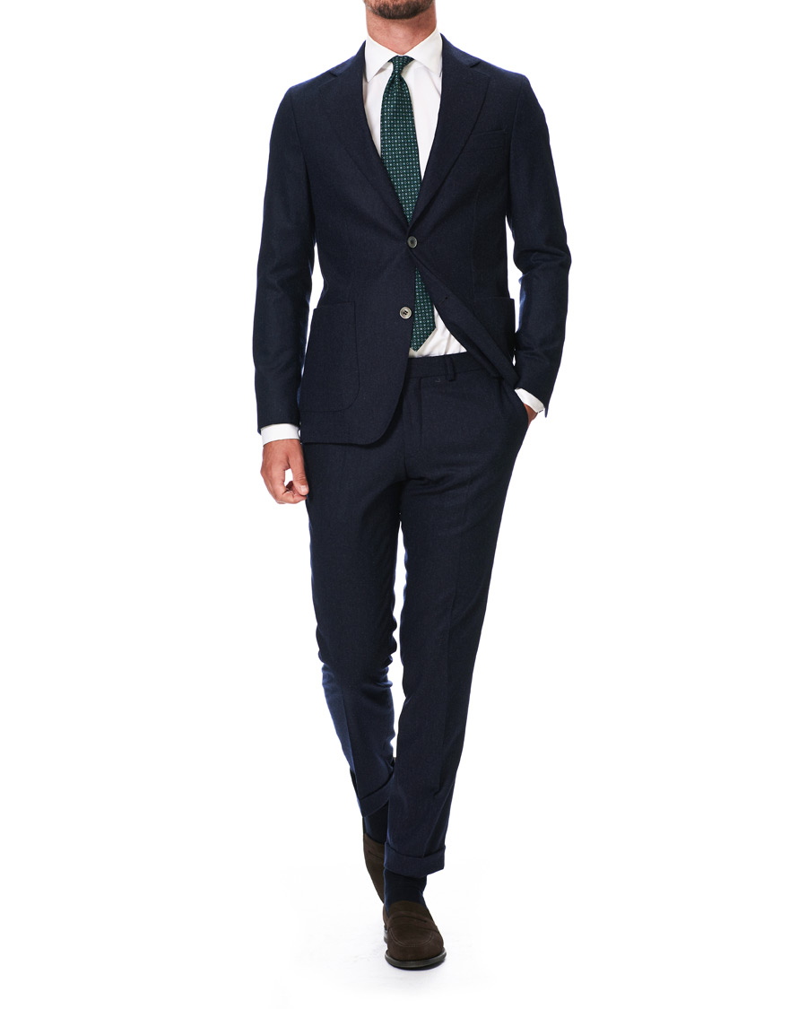 Herren | Hosen | Oscar Jacobson | Dean Turn Up Flannel Trousers Navy