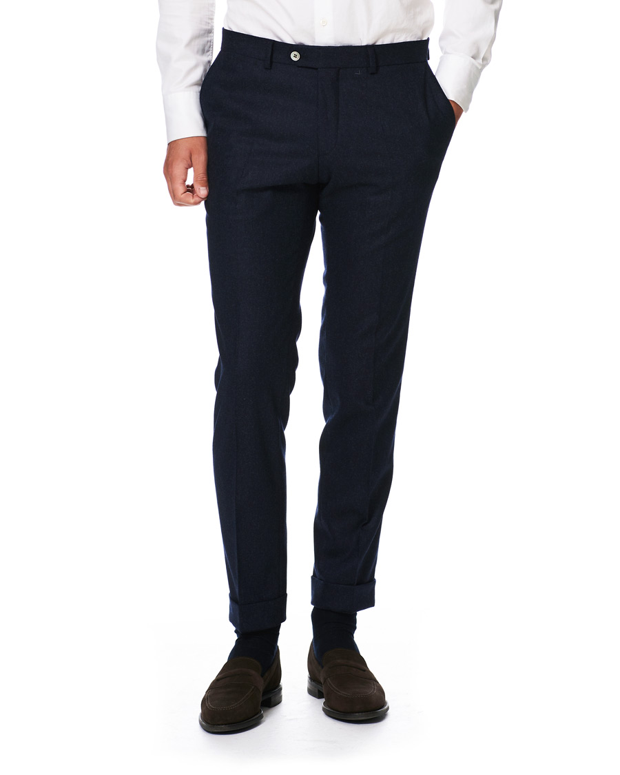 Herren | Hosen | Oscar Jacobson | Dean Turn Up Flannel Trousers Navy
