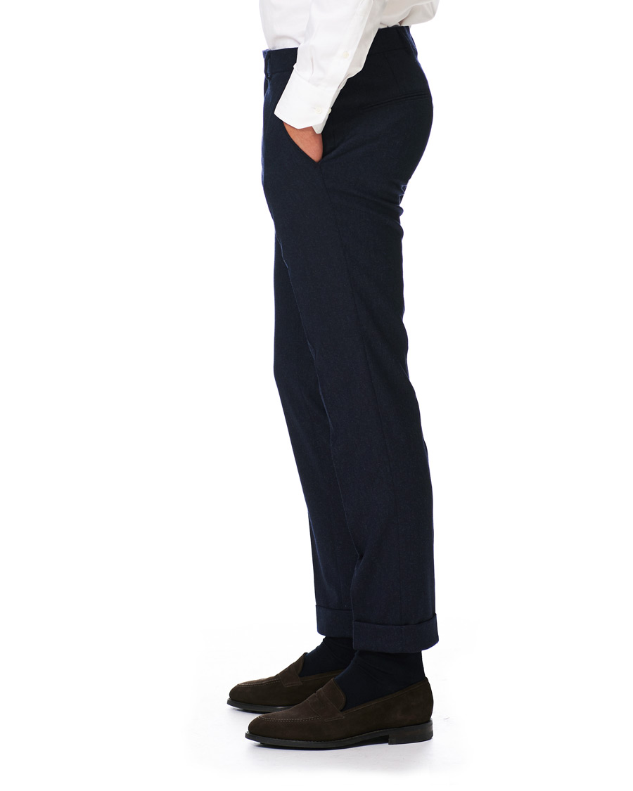 Herren | Hosen | Oscar Jacobson | Dean Turn Up Flannel Trousers Navy