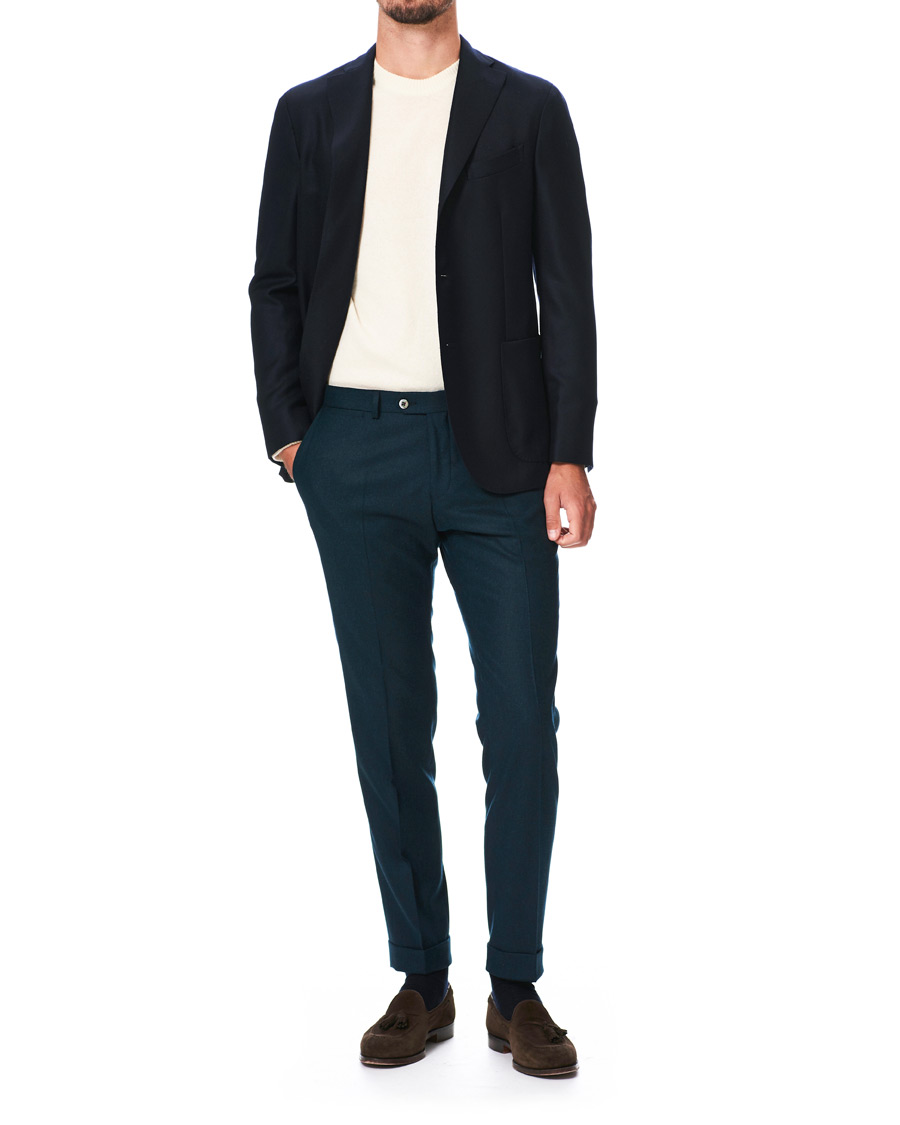 Herren | Hosen | Oscar Jacobson | Dean Turn Up Flannel Trousers Aqua Green